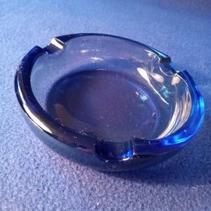 Antique Blue Glass Ashtray